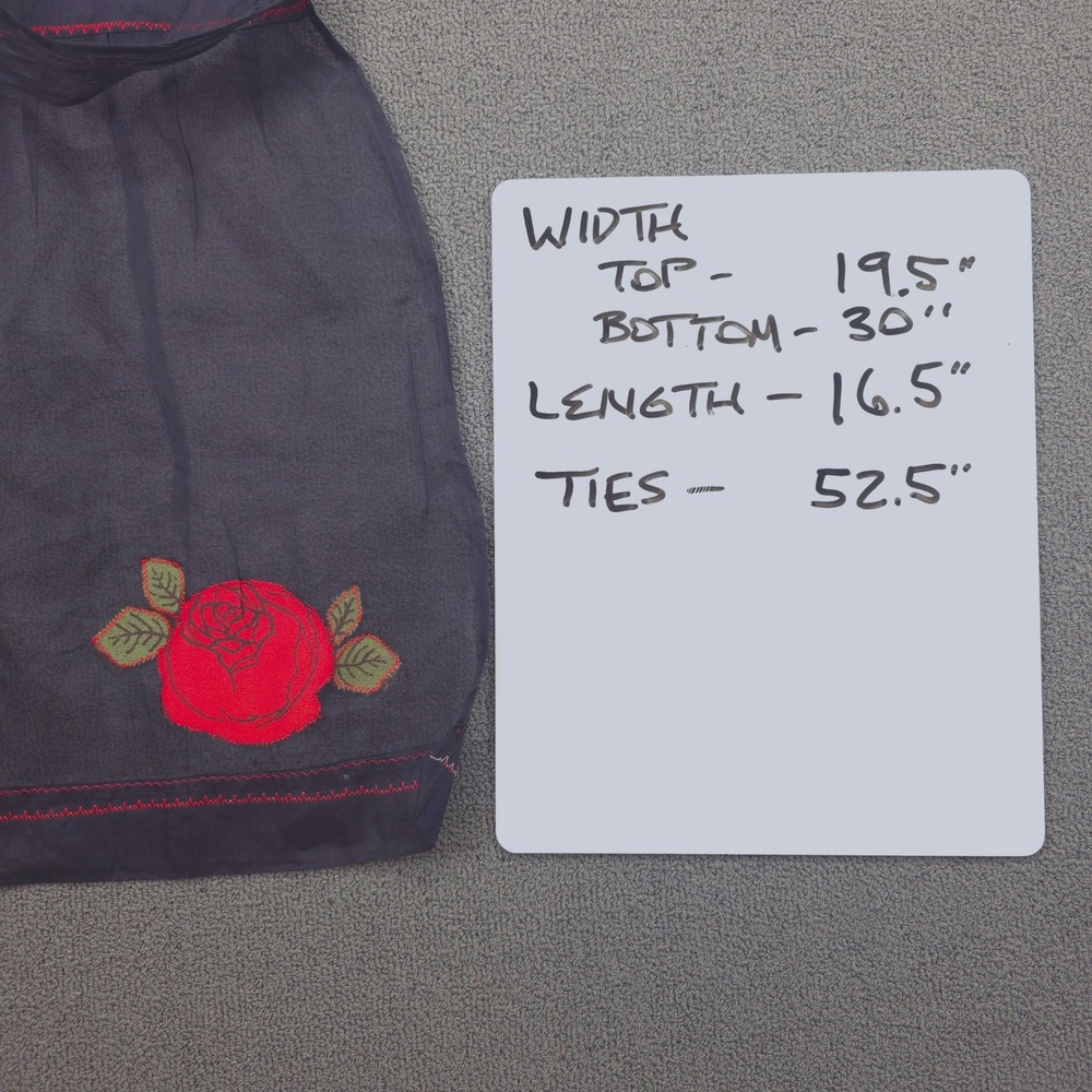 Vintage Black Sheer Half Apron Red Rose Applique Contrast Stitch Pocket Retro - Picture 6 of 6